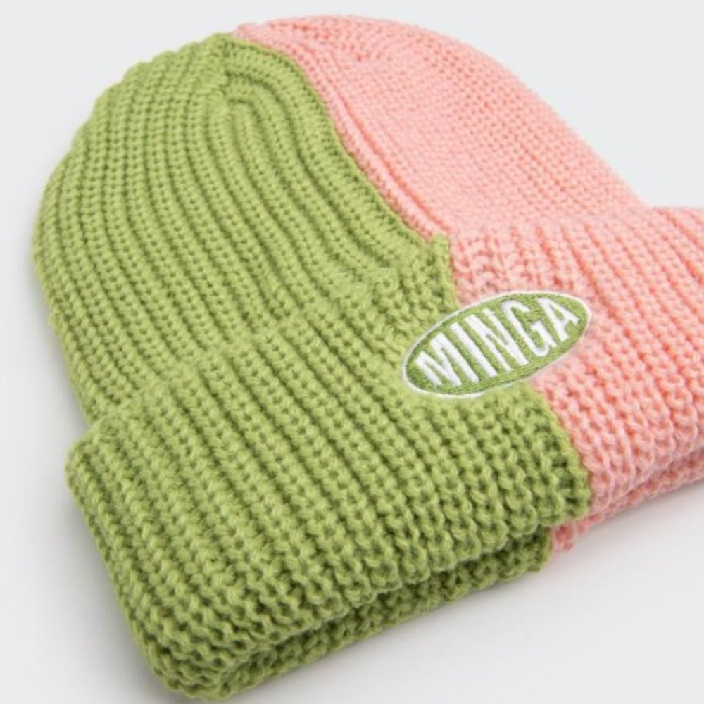 💕 Minga London Soft Knit Beanie 💕 Lt. Pink & Green 💕 Fall/Winter Hat Wear
